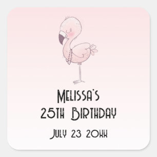 Cute Pink Flamingo Illustration Party Date Square Sticker