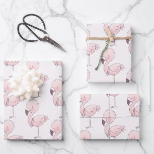 Cute Pink Flamingo Illustration Pattern Wrapping Paper Sheet