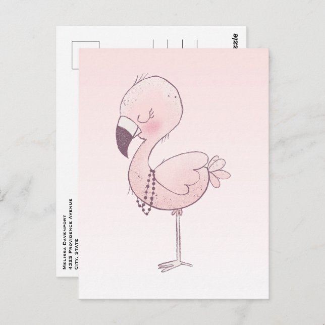 Cute Pink Flamingo Illustration Postcard (Front/Back)