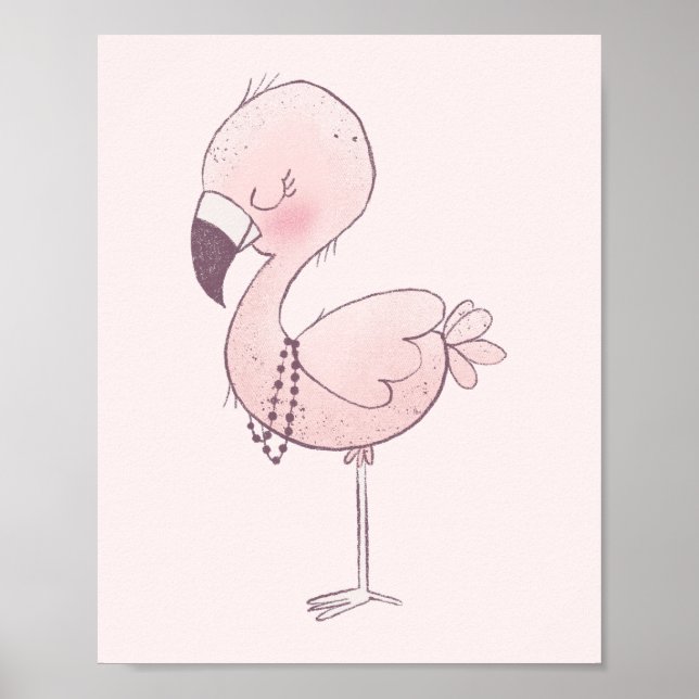 Cute Pink Flamingo Illustration Poster (Front)