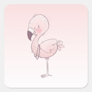 Cute Pink Flamingo Illustration Square Sticker