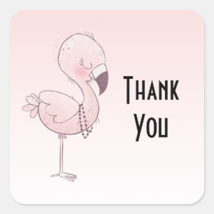 Cute Pink Flamingo Illustration Thank You Square Sticker