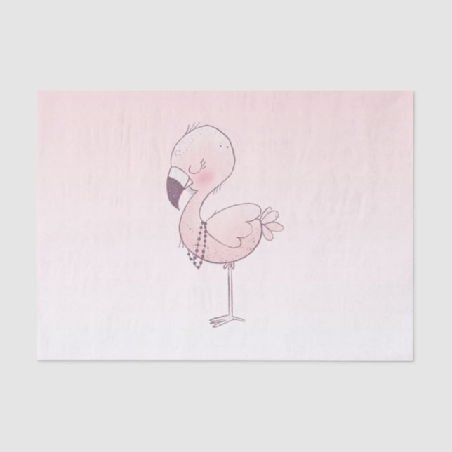Cute Pink Flamingo Illustration Tissue Paper (Front)