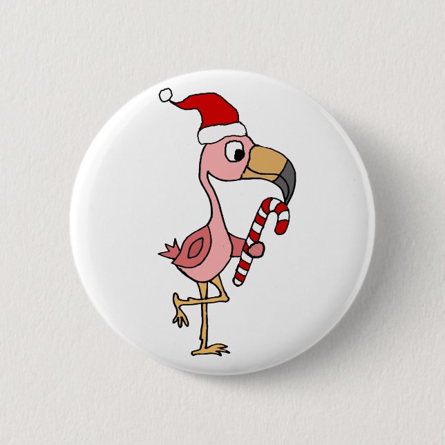 Cute Pink Flamingo in Santa hat Christmas Art 6 Cm Round Badge (Front)