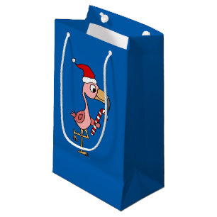 Cute Pink Flamingo in Santa hat Christmas Art Small Gift Bag