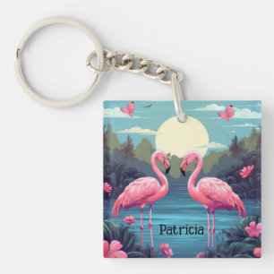 Cute Pink Flamingo Key Ring