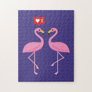 Cute Pink Flamingo Like Heart Pastel Jigsaw Puzzle