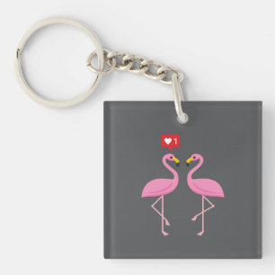 Cute Pink Flamingo Like Heart Pastel Key Ring