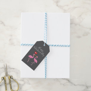 Cute Pink Flamingo Like Heart Pastel Personalize Gift Tags