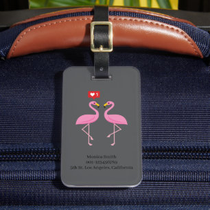 Cute Pink Flamingo Like Heart Pastel Personalize Luggage Tag