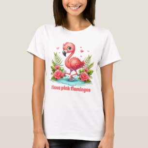 Cute pink flamingo lovers customisable T-Shirt