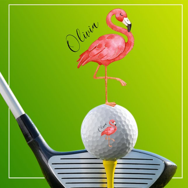 Cute Pink Flamingo Monogrammed Golf Balls (Creator Uploaded)