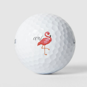 Cute Pink Flamingo Monogrammed Golf Balls