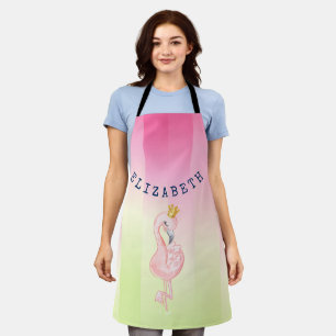 Cute Pink Flamingo Ombre Striped Apron