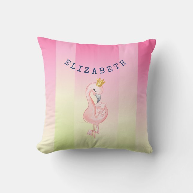Cute Pink Flamingo Ombre Striped    Cushion (Front)
