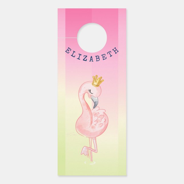 Cute Pink Flamingo Ombre Striped    Door Hanger (Front)