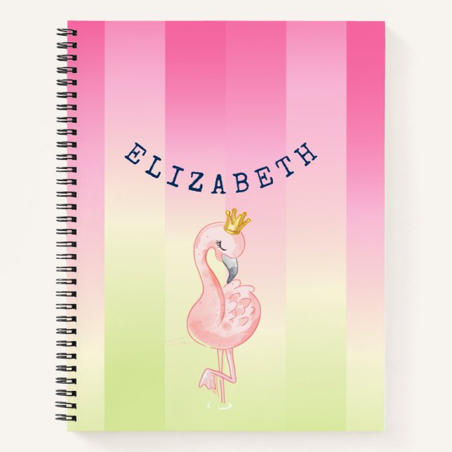 Cute Pink Flamingo Ombre Striped Notebook (Front)