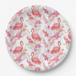 Cute pink flamingo pattern party paper plate