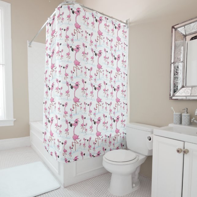 Cute Pink Flamingo Pattern Shower Curtain (In Situ)