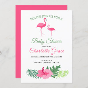 Cute Pink Flamingo Personalised Baby Shower Invitation