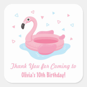 Cute Pink Flamingo Pool Float Thank You Stickers