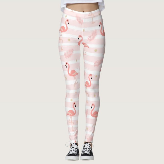 Cute Pink Flamingo Seamless Pattern Leggings (Front)