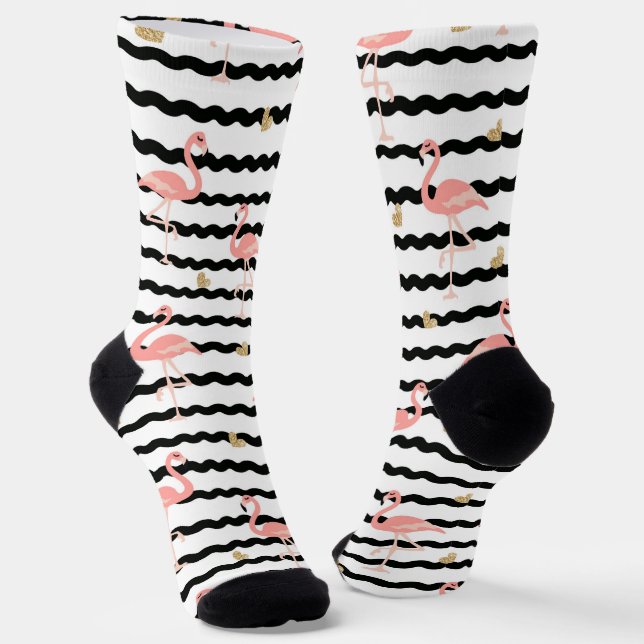 Cute Pink Flamingo Seamless Pattern Socks (Angled)
