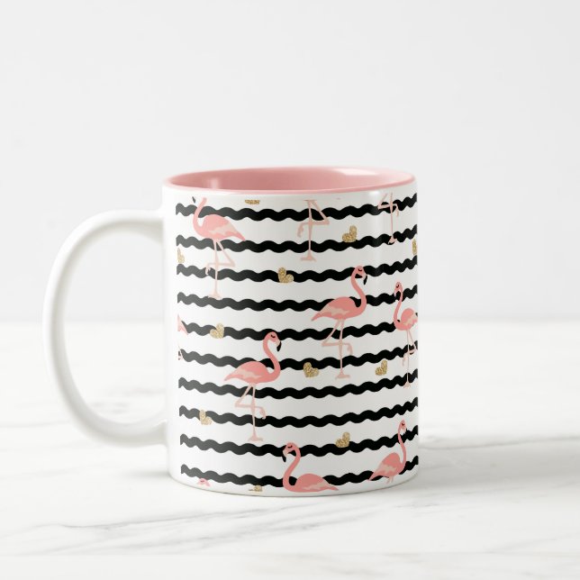 Cute Pink Flamingo Seamless Pattern Two-Tone Coffee Mug (Left)