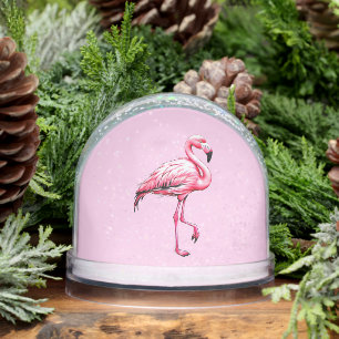 Cute Pink Flamingo Snow Globe