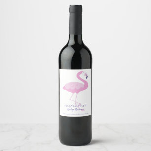 Cute Pink Flamingo Thank You Baby Shower Wine Label