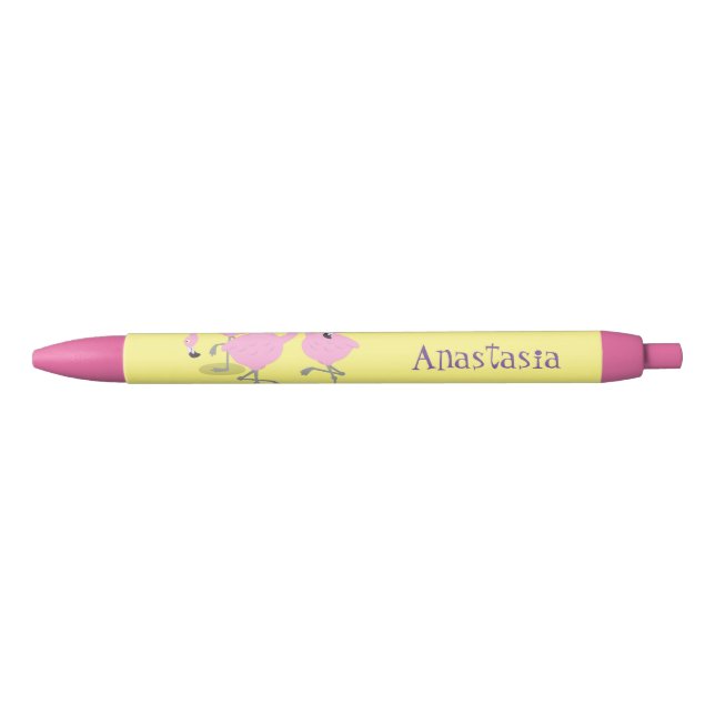 Cute pink flamingo trio cartoon illustration black ink pen (Front)