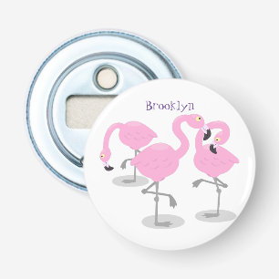 Cute pink flamingo trio cartoon illustration bottle opener