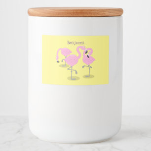 Cute pink flamingo trio cartoon illustration food label