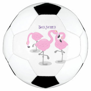 Cute pink flamingo trio cartoon illustration football