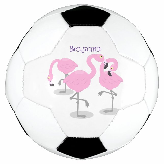 Cute pink flamingo trio cartoon illustration football (Front)