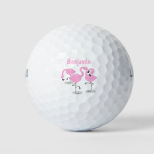 Cute pink flamingo trio cartoon illustration golf balls