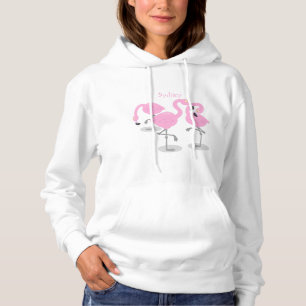 Cute pink flamingo trio cartoon illustration hoodie