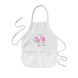 Cute pink flamingo trio cartoon illustration kids apron