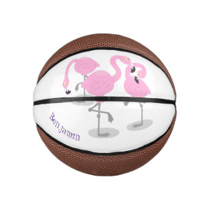 Cute pink flamingo trio cartoon illustration mini basketball
