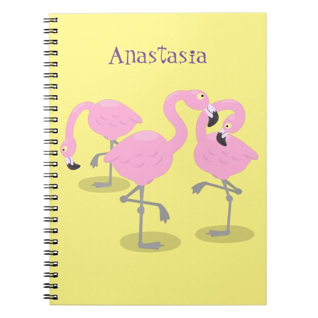 Cute pink flamingo trio cartoon illustration notebook (Front)