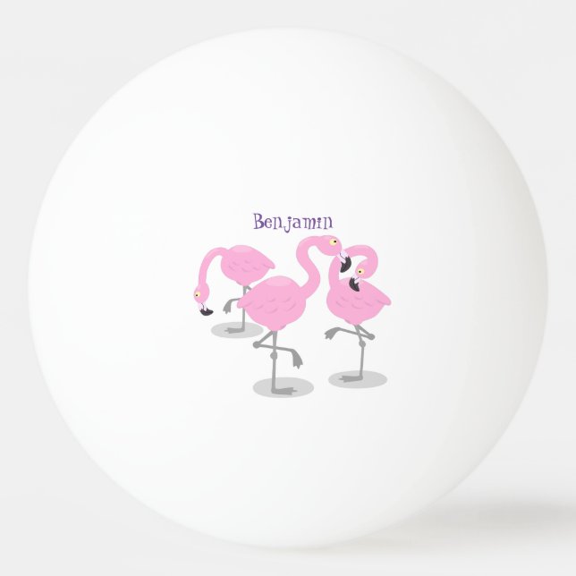 Cute pink flamingo trio cartoon illustration ping pong ball (Front)