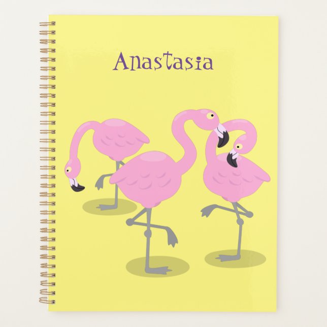 Cute pink flamingo trio cartoon illustration planner (Front)