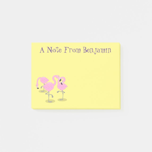 Cute pink flamingo trio cartoon illustration post-it notes (Front)