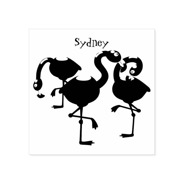 Cute pink flamingo trio cartoon illustration rubber stamp (Imprint)