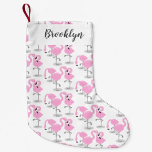 Cute pink flamingo trio cartoon illustration small christmas stocking