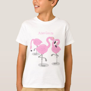Cute pink flamingo trio cartoon illustration T-Shirt