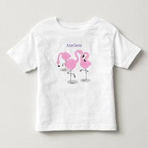 Cute pink flamingo trio cartoon illustration toddler T-Shirt