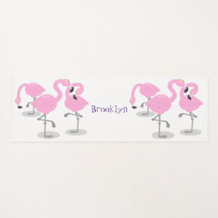 Cute pink flamingo trio cartoon illustration yoga mat