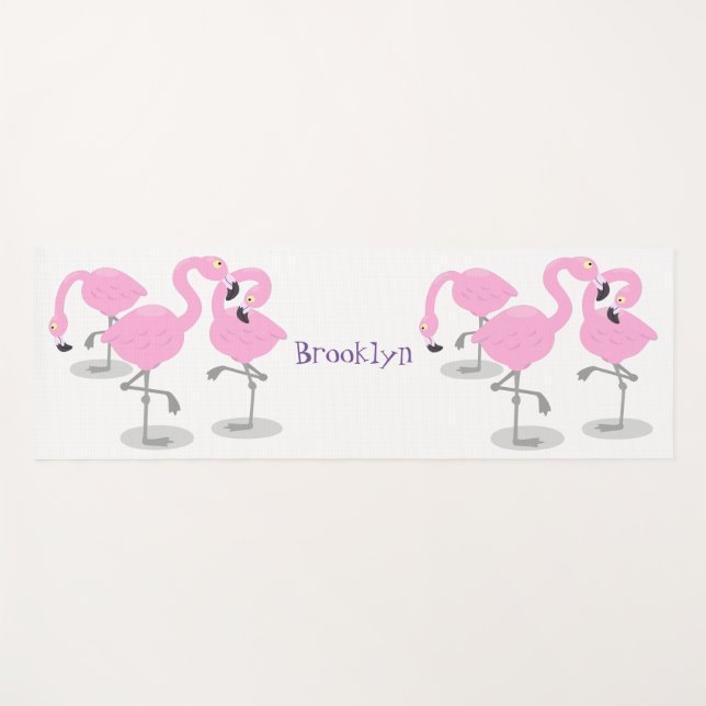 Cute pink flamingo trio cartoon illustration yoga mat (Front (Horizontal))