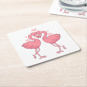Cute Pink Flamingo Tropical Beach Wedding Square Paper Coaster